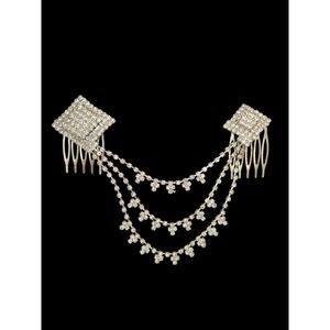 Wedding Bridal Crystal Hair Combs Side Do Silver Rhinestone Linked Comb Set NOS